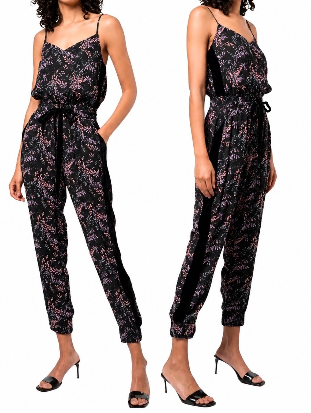 CINQ A SEPT Black Amia Floral Silk Chic Tie Front Jumpsuit